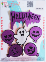 Topo de Bolo Halloween Fantasminha Branco Bexigas Lilas EVA