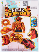 Topo de Bolo Feliz Aniversário Peão Tatuado